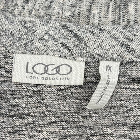 LOGO by Lori Goldstein Tunic Cardigan Sweater Top Mixed Media Marled Gray 1X - Picture 3 of 9